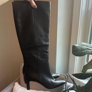 Sam Edelman Black Leather Knee-High Pointed-Toe Boot